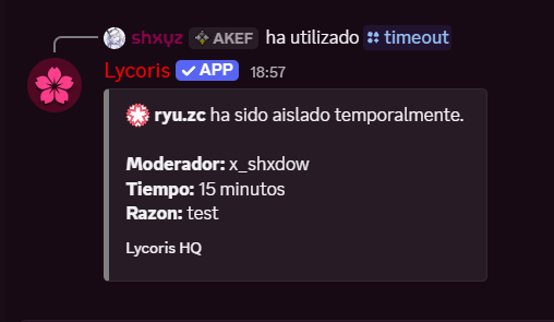 Panel de moderación de Lycoris en Discord