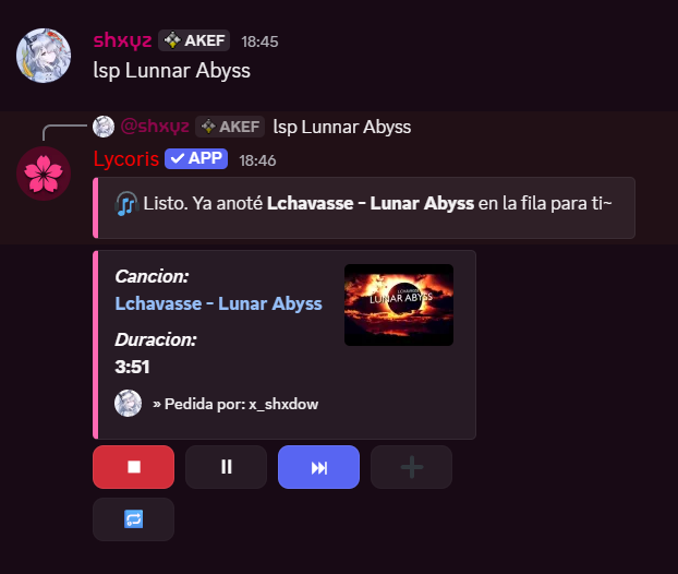 Reproductor de música de Lycoris en Discord